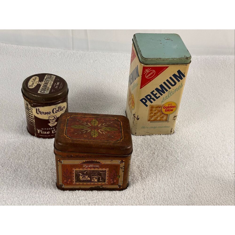 Vintage Tins Lot of 3 - Nabisco/Verne Collier/New Dawn